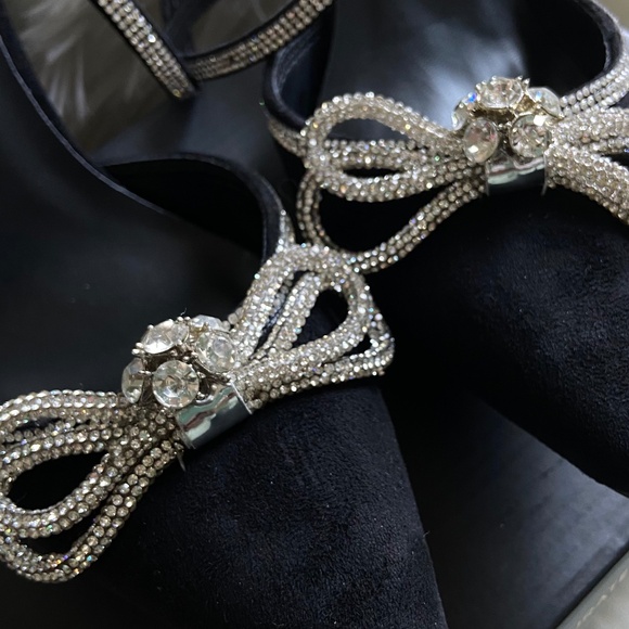 Lulus Lullie Black Suede Rhinestone Ankle Strap Pointed-Toe Pumps Heels Size 11 - Picture 8 of 8